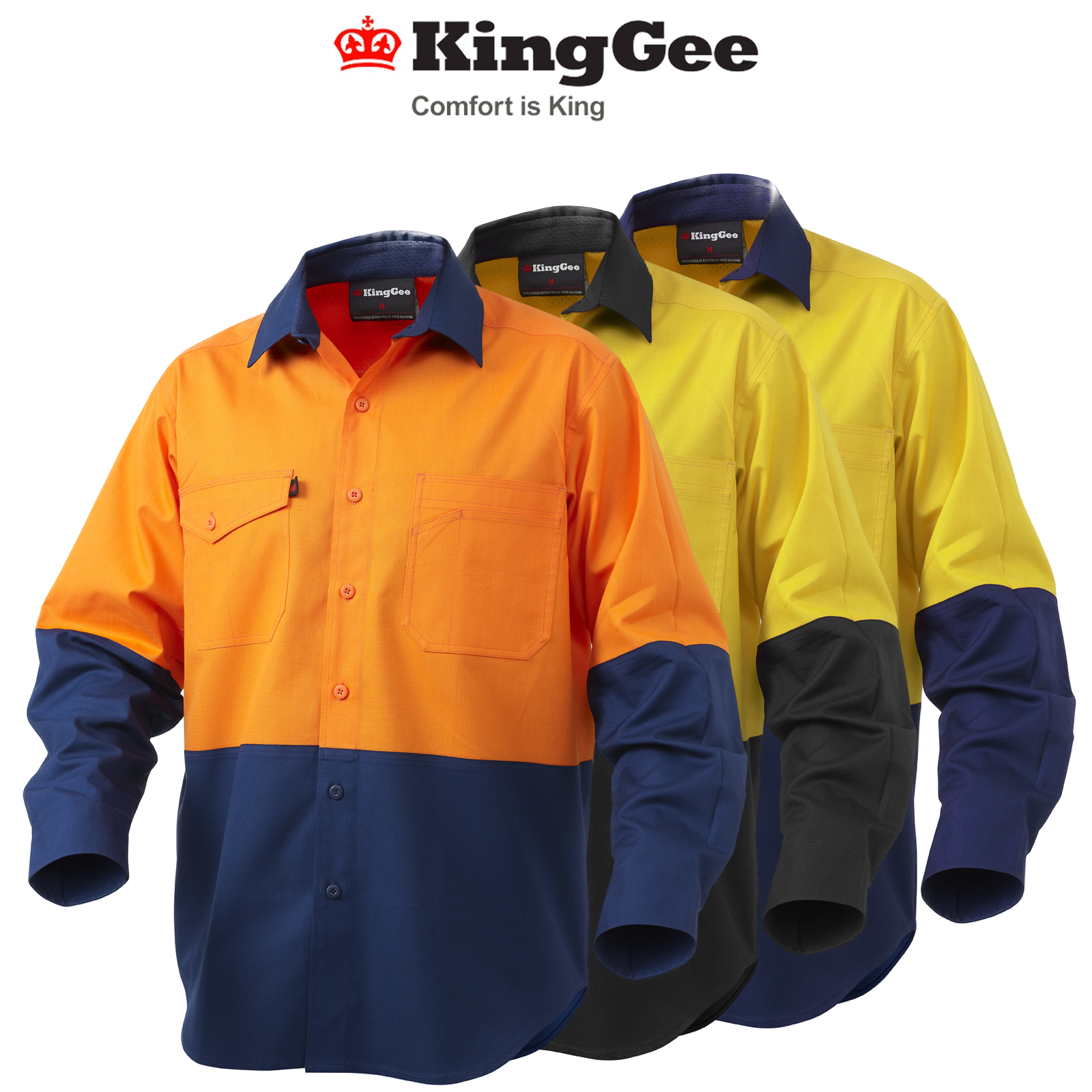 KingGee Mens Workcool 2 Hi-Vis Shirt Long Sleeve Button Up Work Workwear K54870