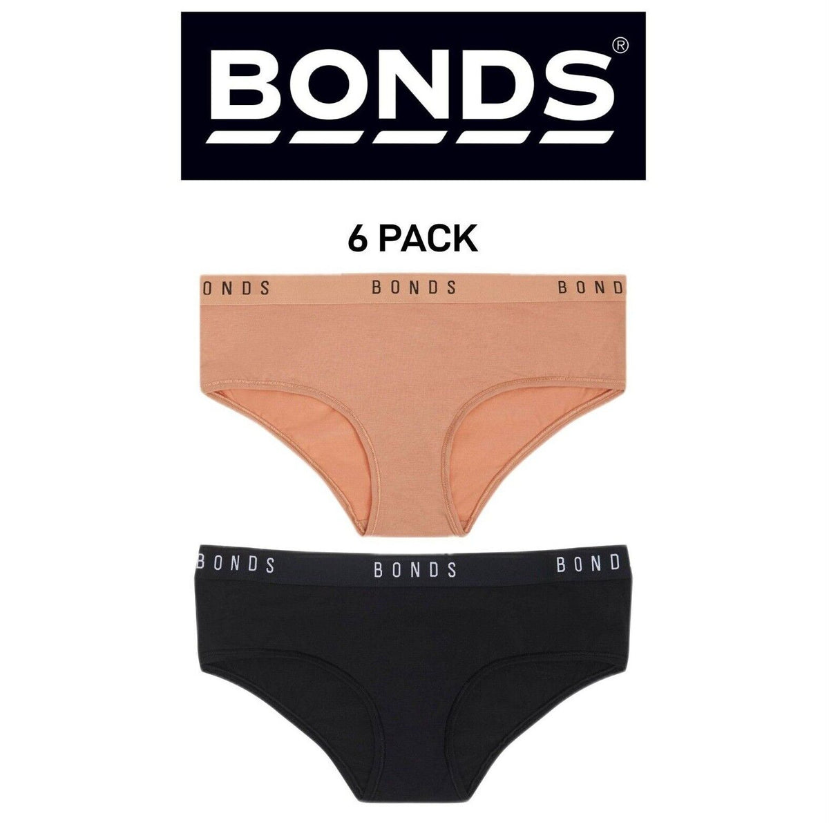 Bonds Womens Original Boyleg Brief Classic Contouredelastic Trims 6 Pack WVGLA