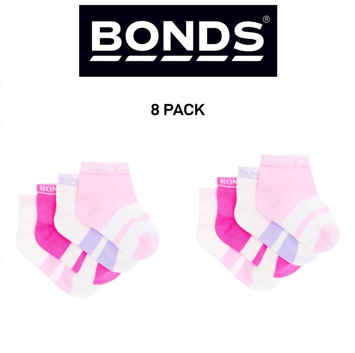 Bonds Baby Sportlet Arch Support Soft Breathable Comfiness Socks 8 Pack RXXL4N