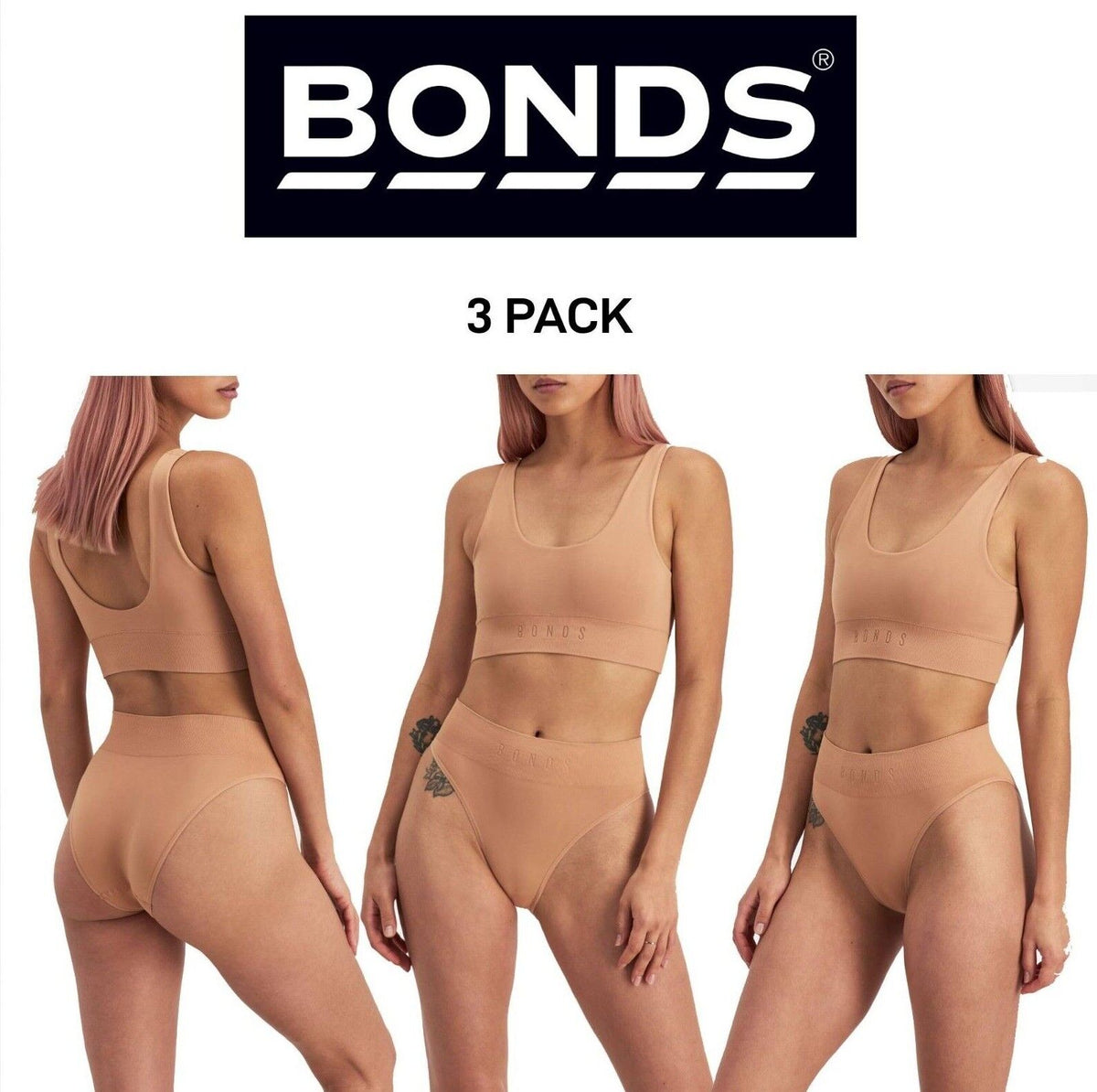 Bonds Womens Bases String Bikini Seamless Soft & Stretch Hi Waist 3 Pack WT4R