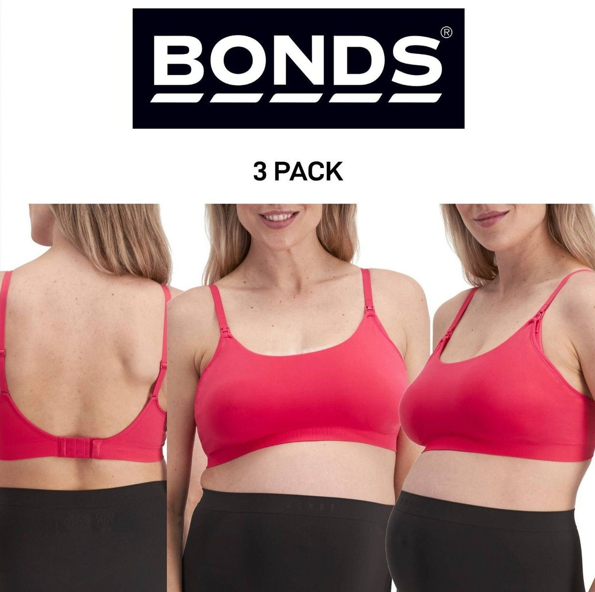 Bonds Womens Bases Maternity Bralette Wirefree & Flexible Comfy Bra 3 Pack YWUG