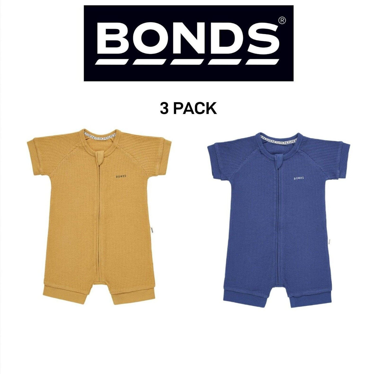 Bonds Baby Waffle Romper Soft Recycled Cotton Stretchy Fabric 3 Pack BWRNA