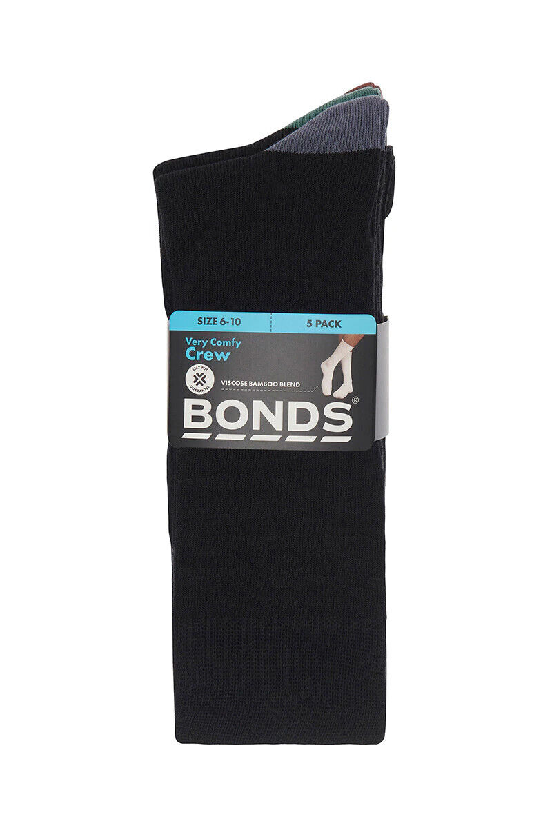 Bonds Mens Bamboo Crew Socks Fine Seams Comfy Toes & Ankle Support 3 Pack SZFQ5W