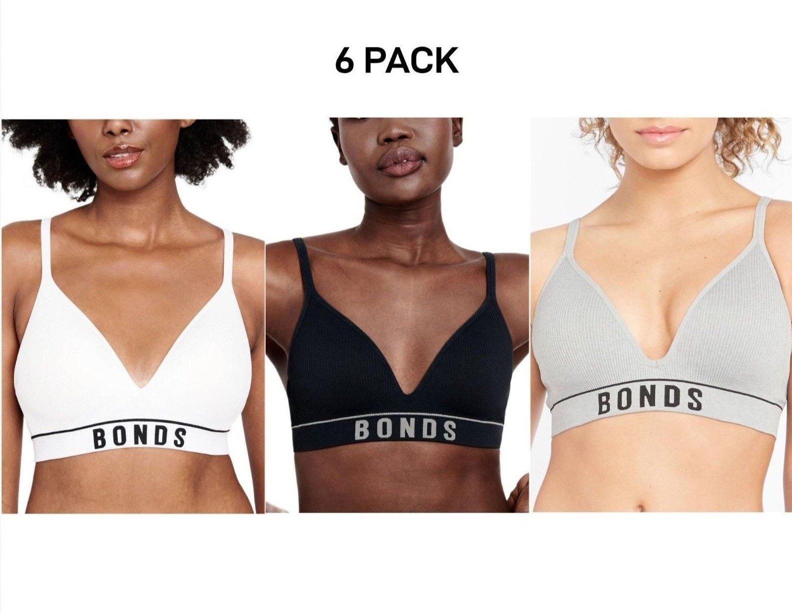 Bonds Womens Retro Rib Wirefree Tee Bra Comfortable & Stretchable 6 Pack YXF7Y