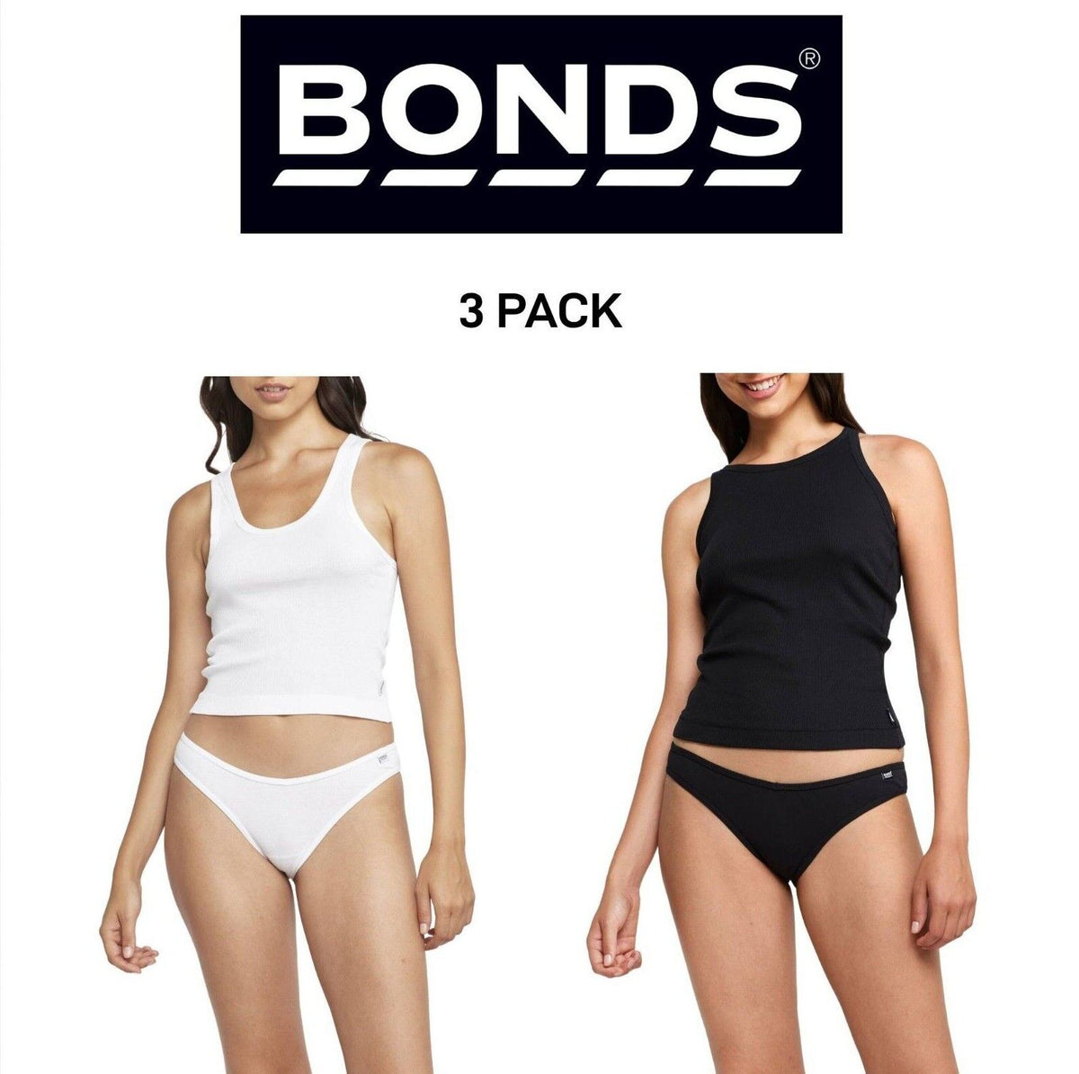 Bonds Womens Organics Ribbed Bikini Soft Skin Comfort Classic Brief 3 Pack WTHU