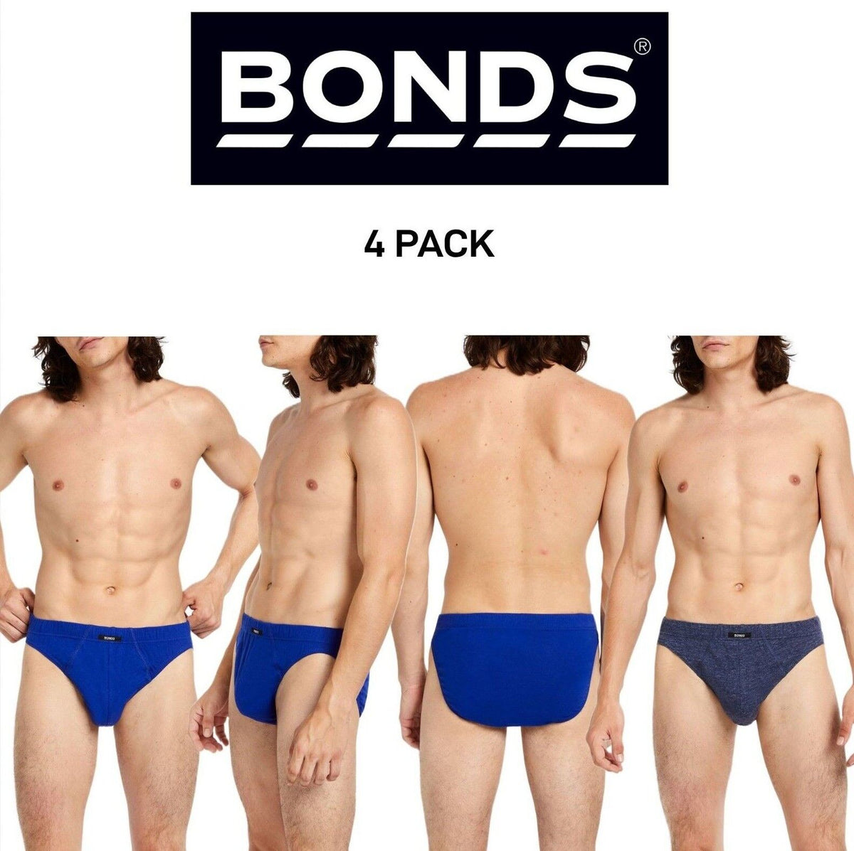 Bonds Mens Action Brief  Soft Cotton and Encased Elastic Comfort 4 Pack M8OS4