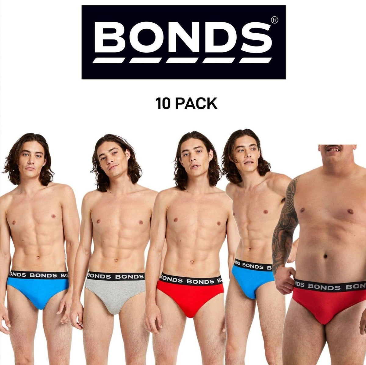 Bonds Mens Hipster Brief  Wide Comfortable Elastic Waistband 10 Pack M8DM5T