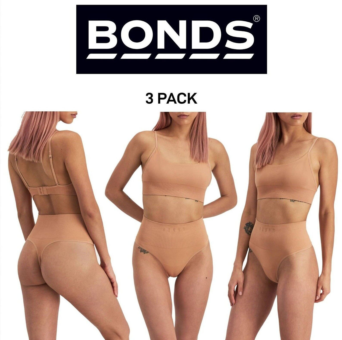 Bonds Womens Bases Hi Gee Stretch Smoothing Tummy Support Underwear 3 Pack WT9Q