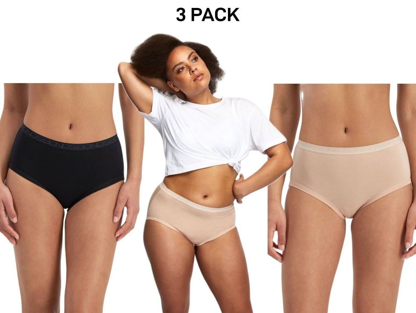 Bonds Womens Cottontails Full Brief Lightweight Soft Cotton 3 Pack WY5NA