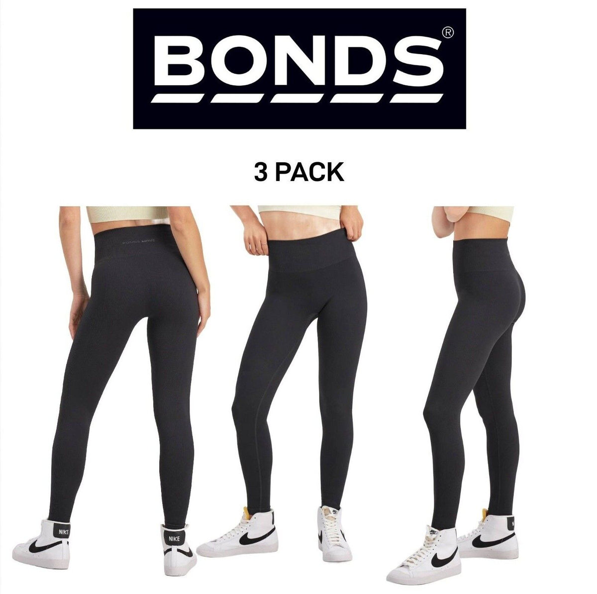 Bonds Womens Move Seamless Legging Stretchy Comfiest No-Dig Fit 3 Pack CRVQI