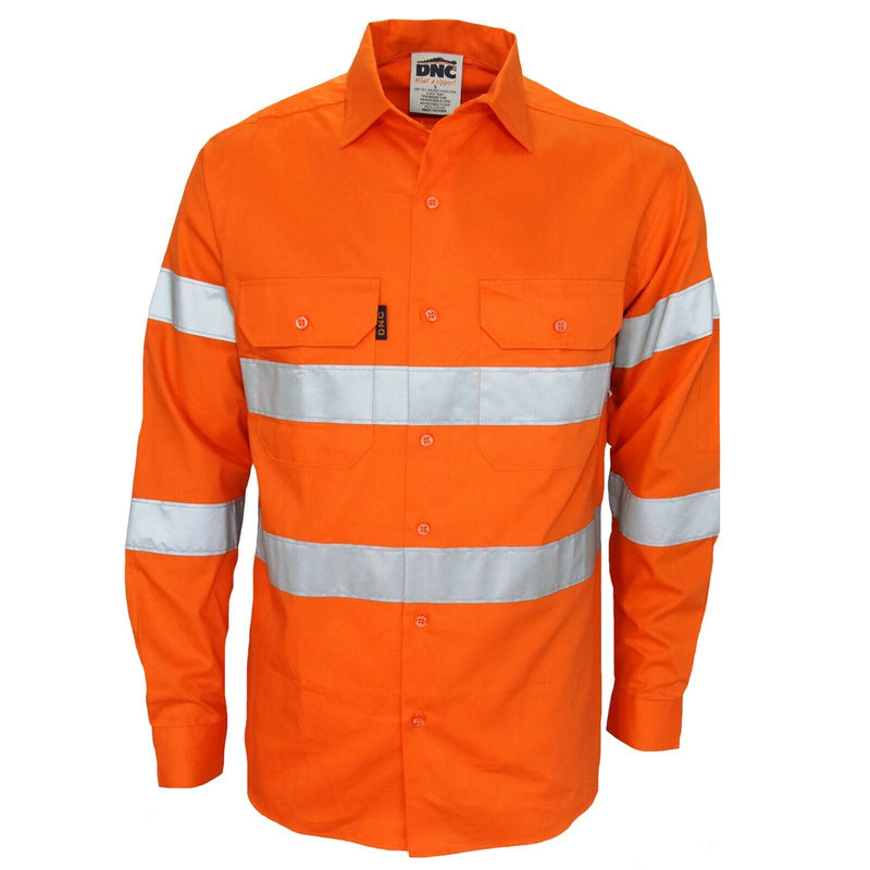 SALE DNC Mens HiVis Biomotion Taped Workwear Safety Pockets Button Shirt 3977