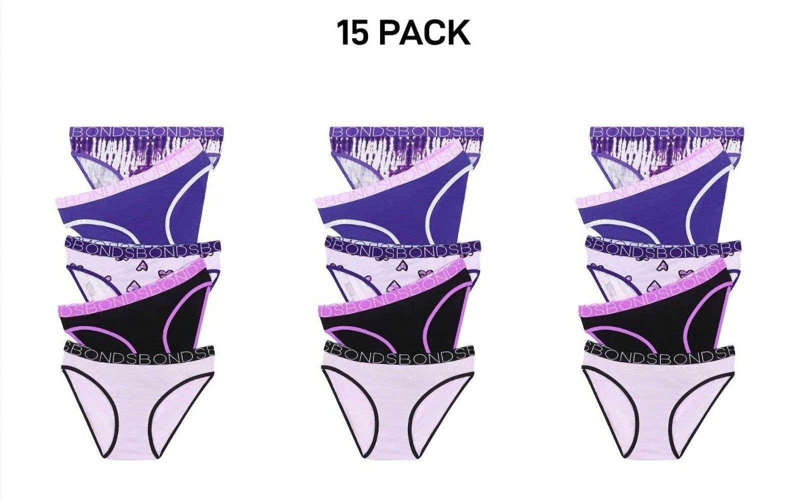 Bonds Girls Bikini Soft and Stretchy Perfect Everyday Coverage 15 Pack UWNV5A