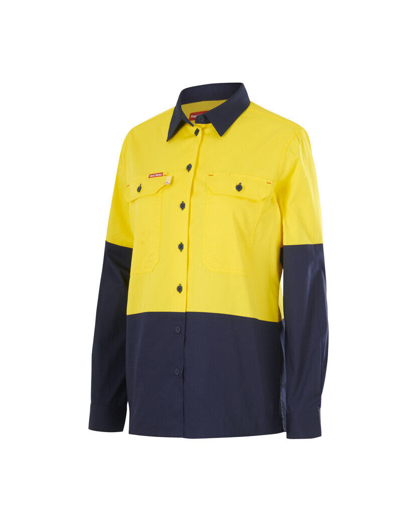 Hard Yakka Womens Long Sleeve HI Vis 2 Tone Reflective Vented Shirt Y08423-Collins Clothing Co