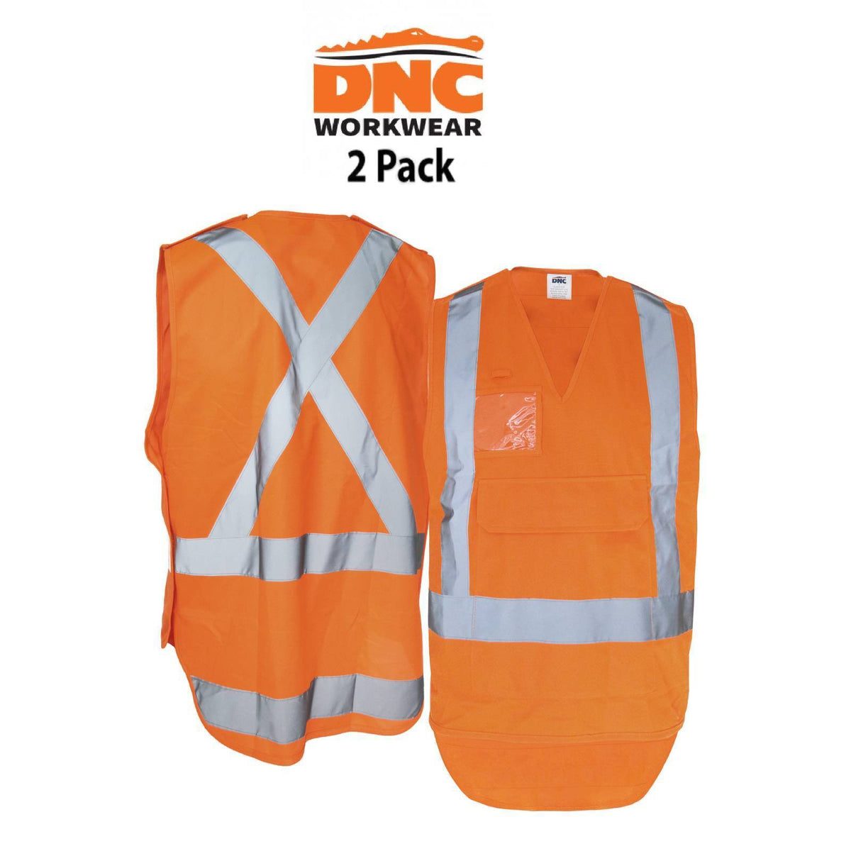 DNC Mens 2 Pack Hi-Vis NSW Rail Detachable Reflective Safety Work Vest 3504