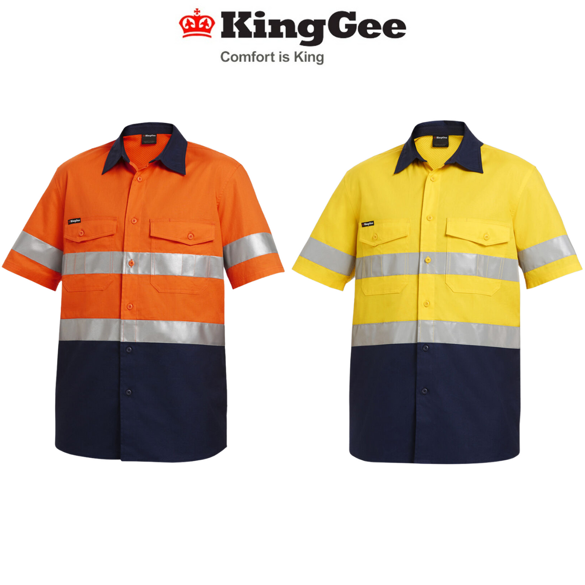 Mens KingGee WorkCool 2 Rip Stop Fabric Short Sleeve Work Shirt Taped Job K54885