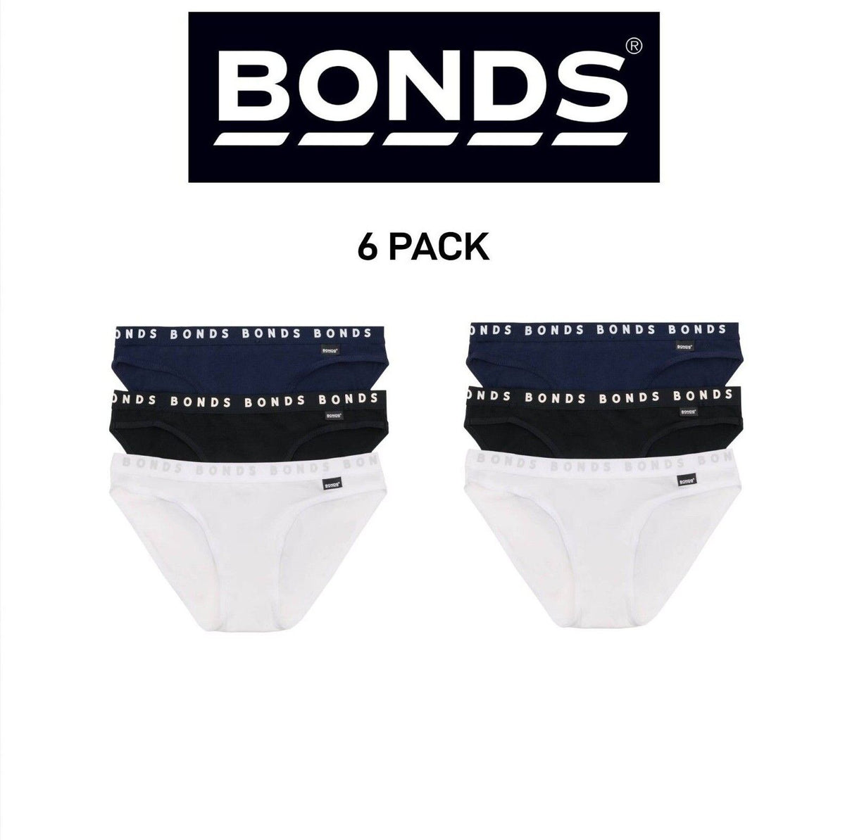 Bonds Girls Hipster Bikini Plain Comfortable Cotton Fabric 6 Pack UWPR3A