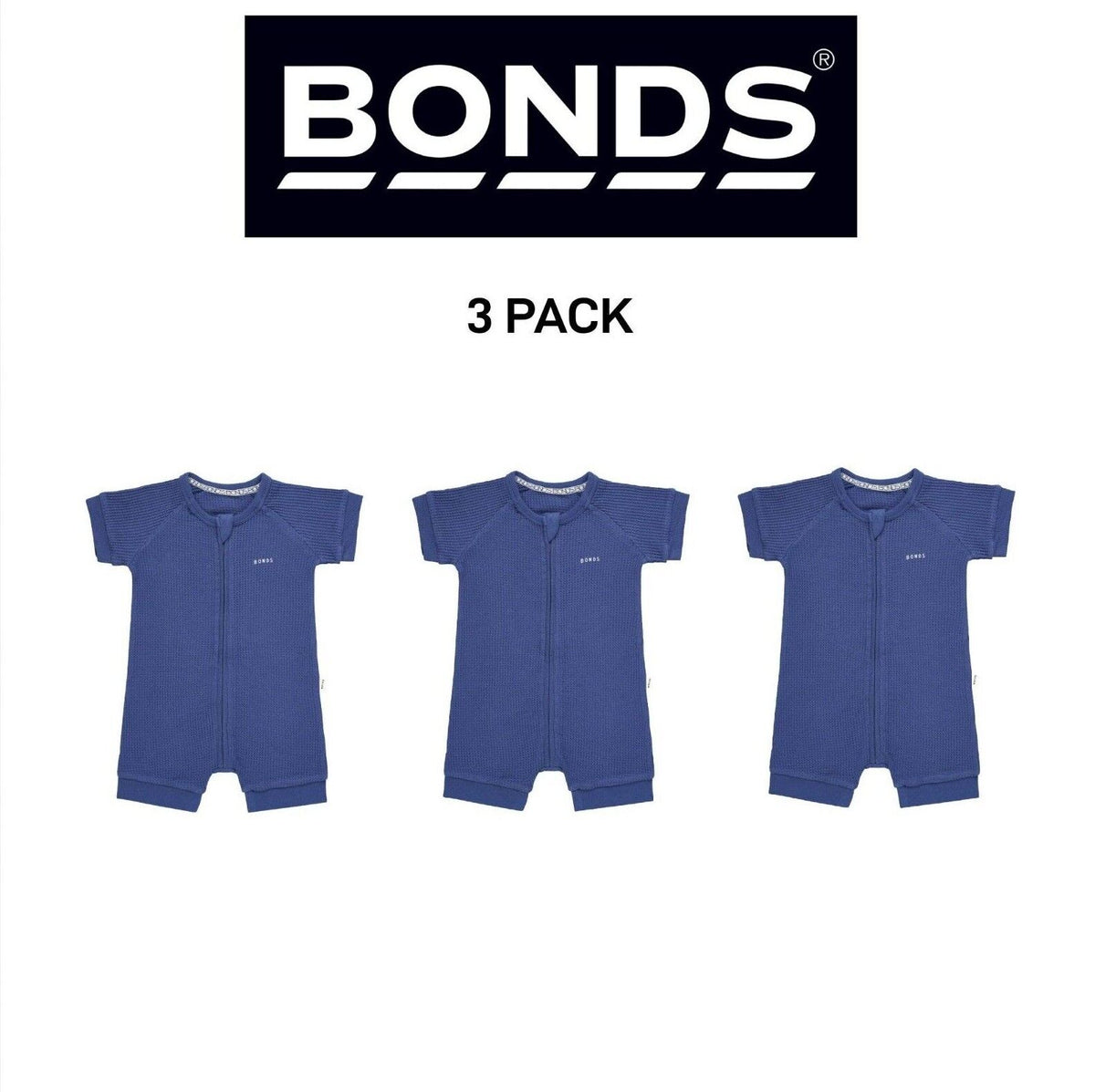 Bonds Baby Waffle Romper Soft Recycled Cotton Stretchy Fabric 3 Pack BWRNA