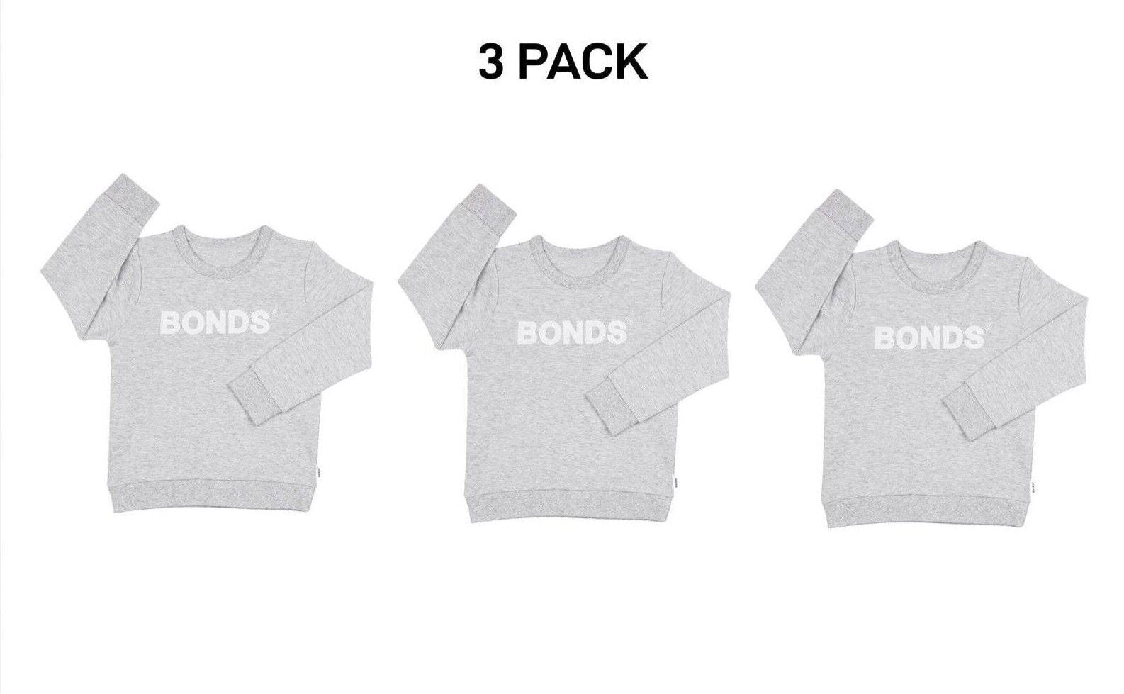 Bonds Kids Tech Sweats Pullover Soft Knitted Warm Cotton Poly Blend 3 Pack KVQTK