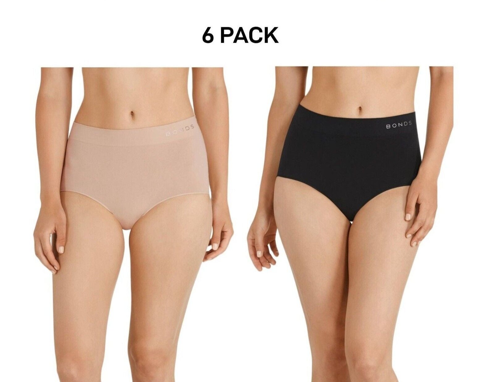 Bonds Womens Full Brief Seamless Comfortable Branded Waistband 6 Pack WWGAA