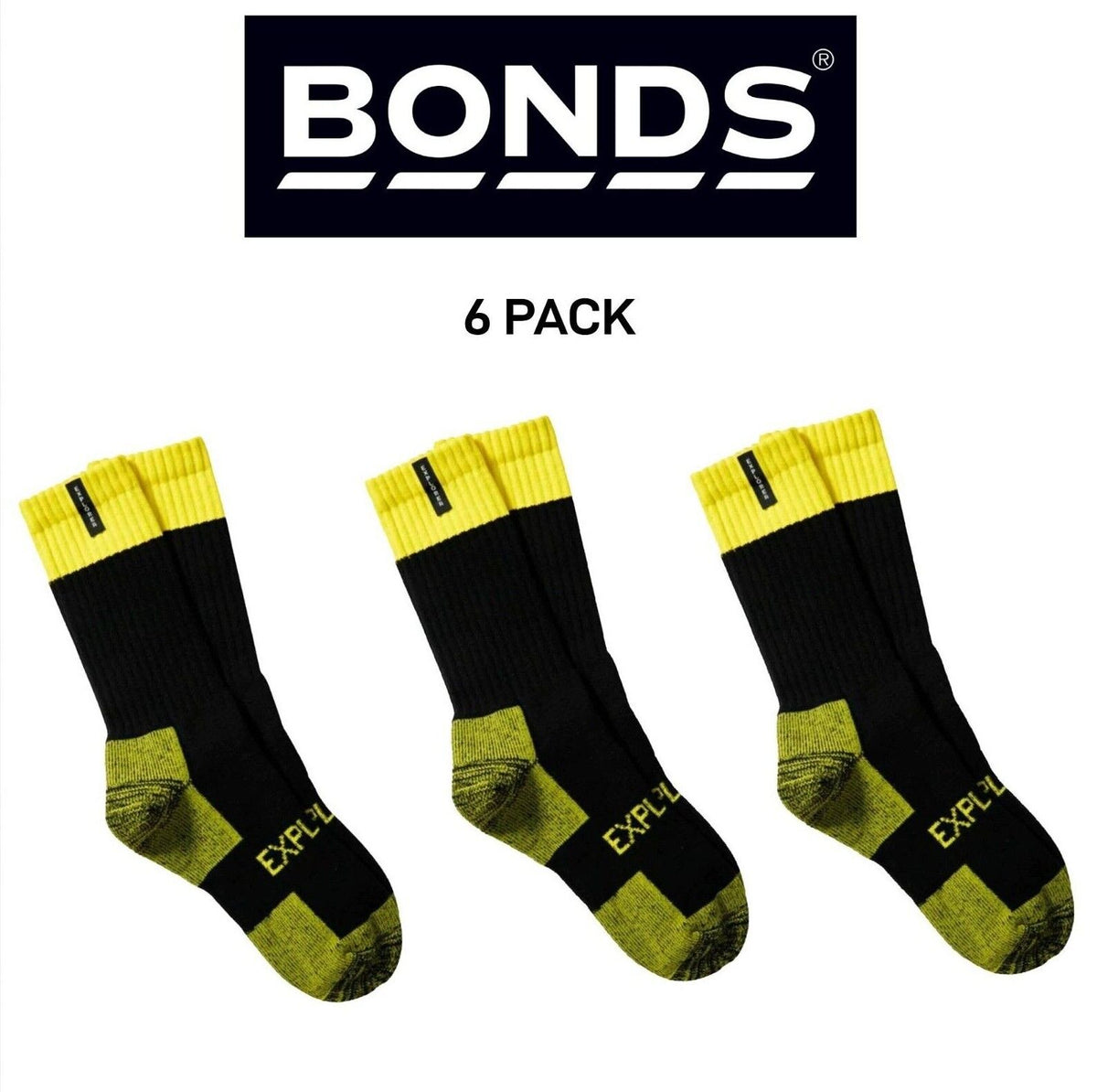 Bonds Mens Explorer Tough Work Durable Dual Layer Cotton 6 Pack SYNJ2W