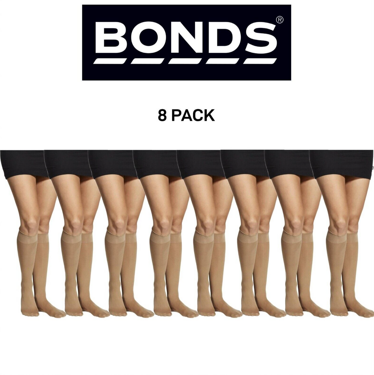 Bonds Womens Semi Opaque Knee High 40 Denier Socks Wide Comfort 8 Pack L79582