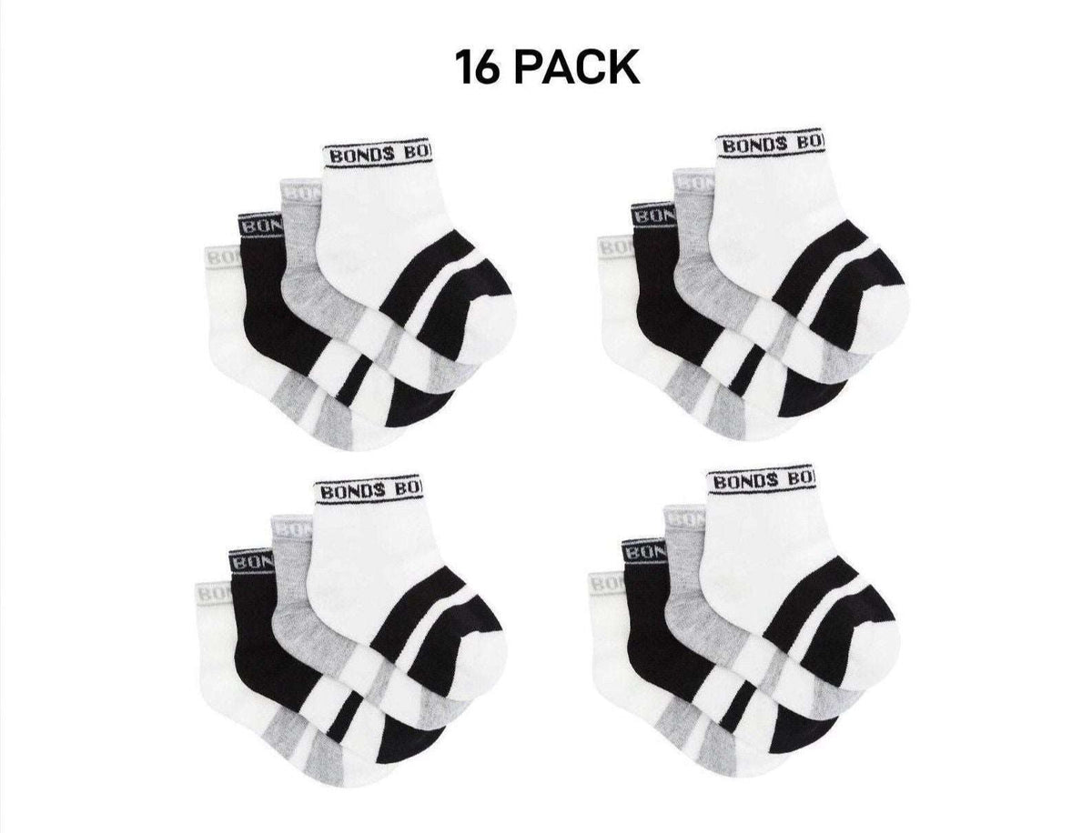 Bonds Baby Sportlet Arch Support Soft Breathable Comfiness Socks 16 Pack RXXL4N