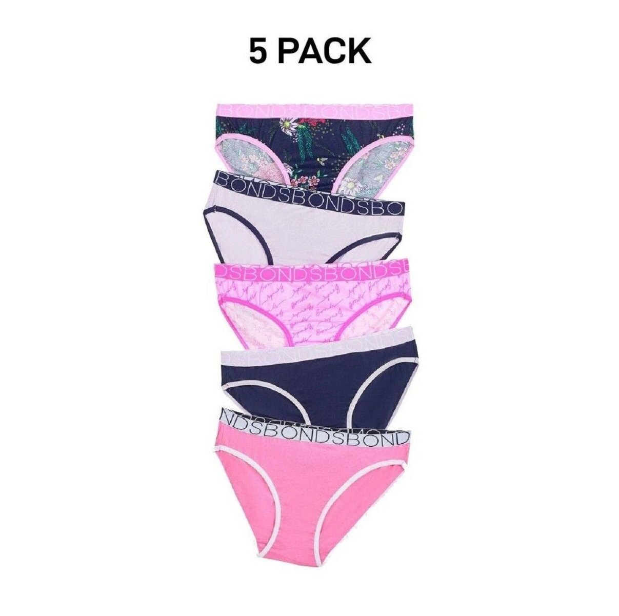Bonds Girls Bikini Soft and Stretchy Fit Perfect Everyday Coverage 5 Pack UWNV5A