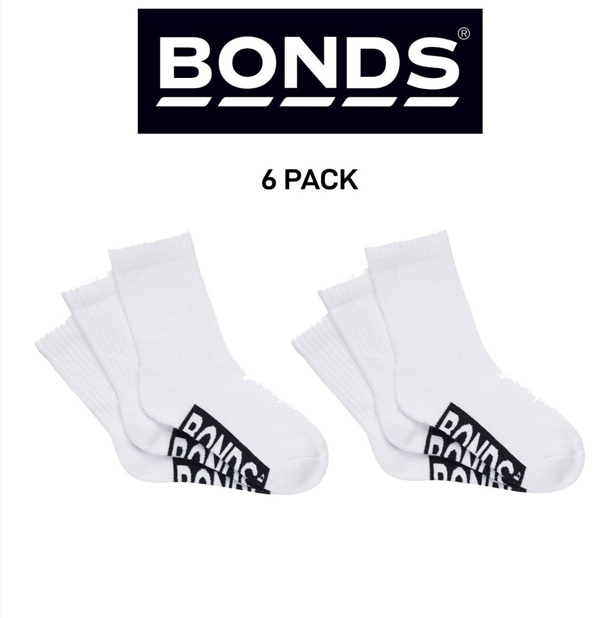 Bonds Kids Cushioned Crew Cushioned Smooth Toe Seams Socks 6 Pack RXUY3N