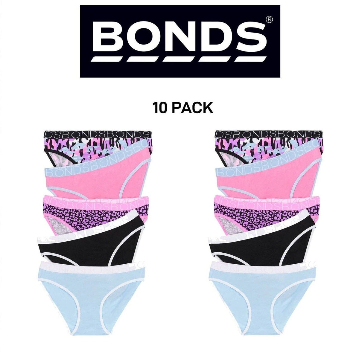 Bonds Girls Bikini Soft and Stretchy Perfect Everyday Coverage 10 Pack UWNV5A