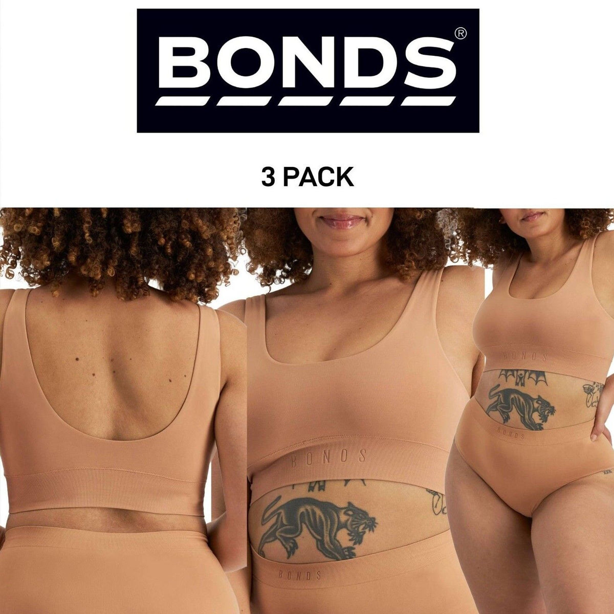 Bonds Womens Bases Scoop Crop Smooth Stretchy Wide Comfy Underband 3 Pack WT97