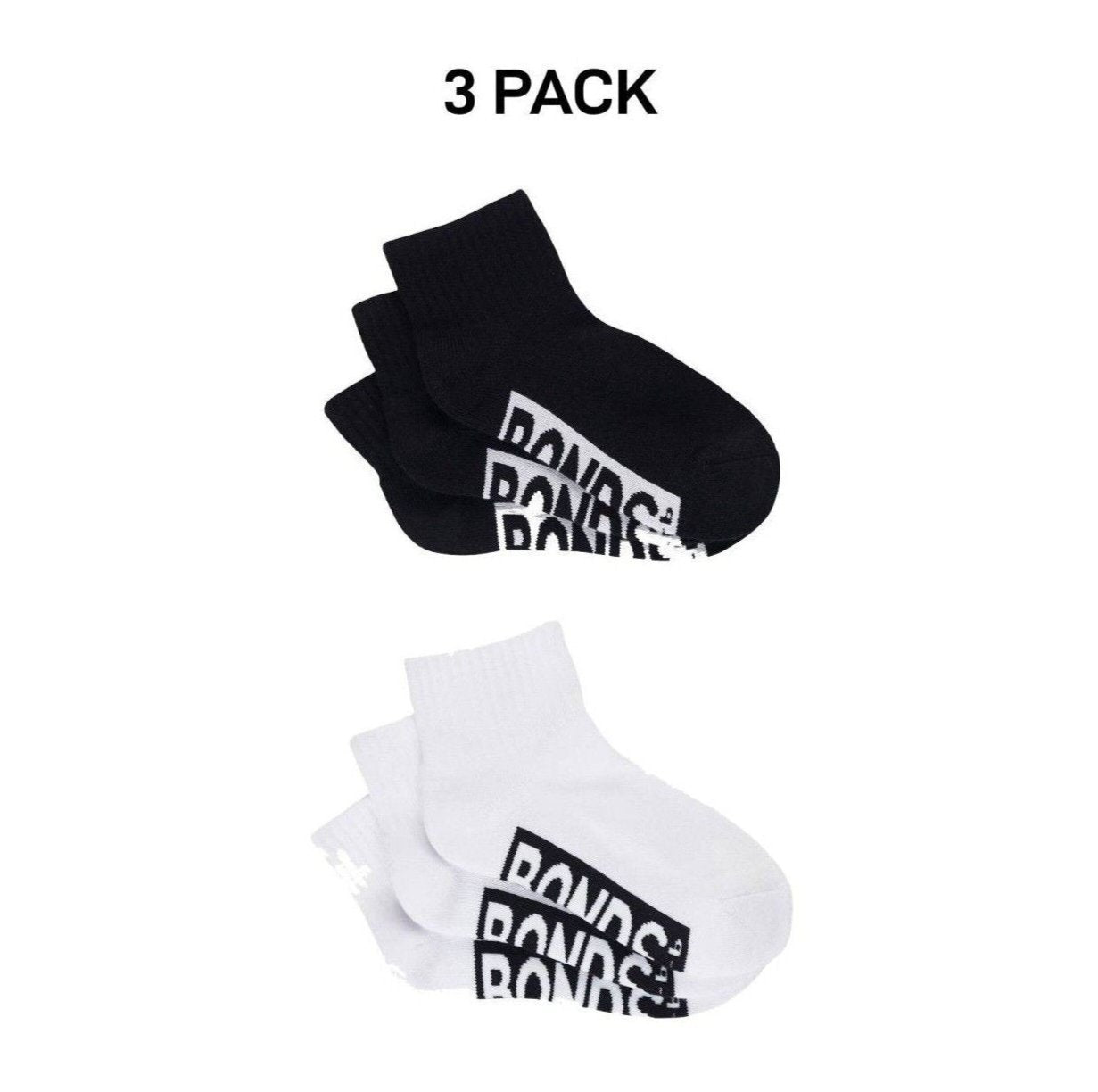 Bonds Kids Cushioned Quarter Crew Thickness for Comfiness Sock 3 Pack RXVP3N