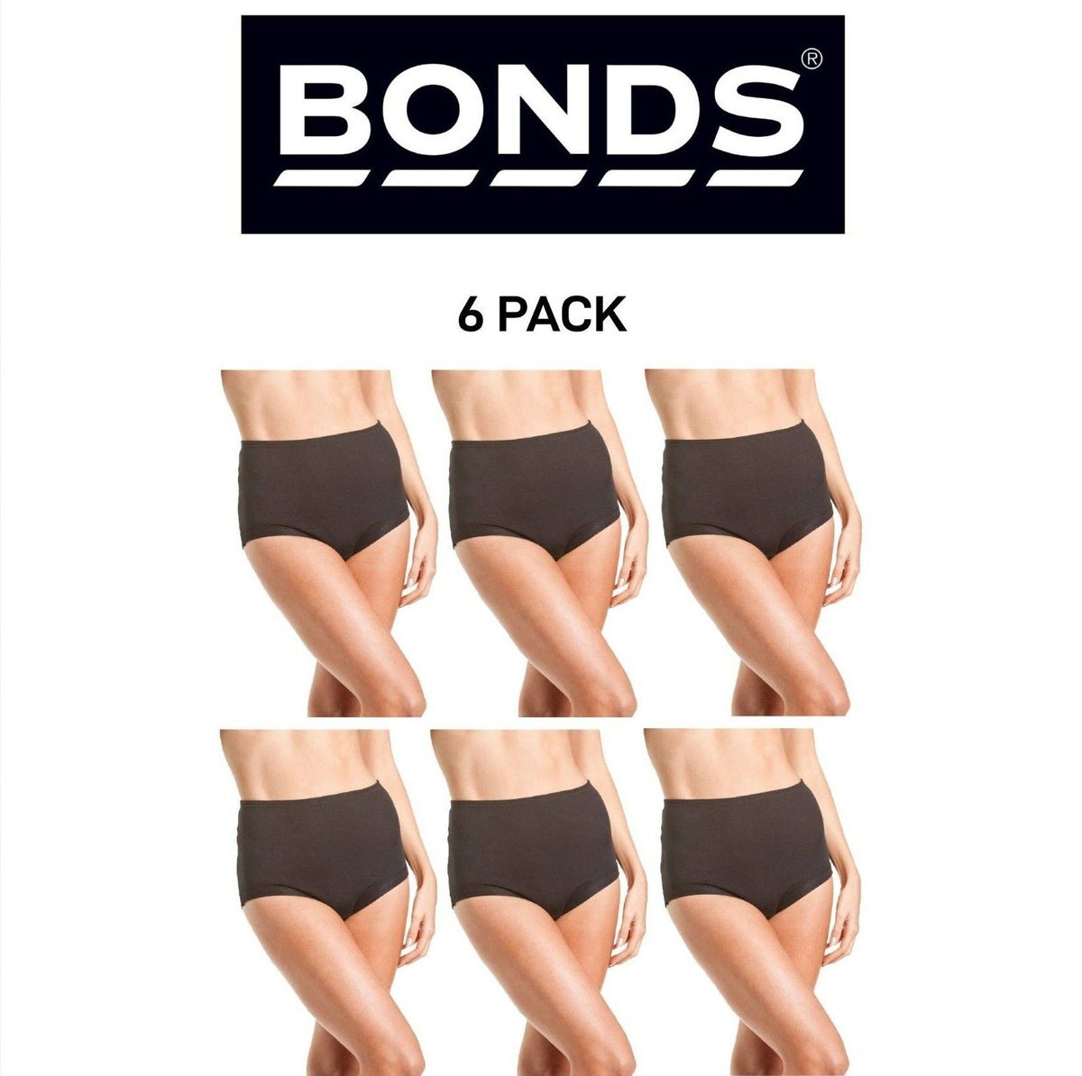 Bonds Womens Cottontails Full Brief With Lycra Comfortable Coverage 6 Pack WUFQA