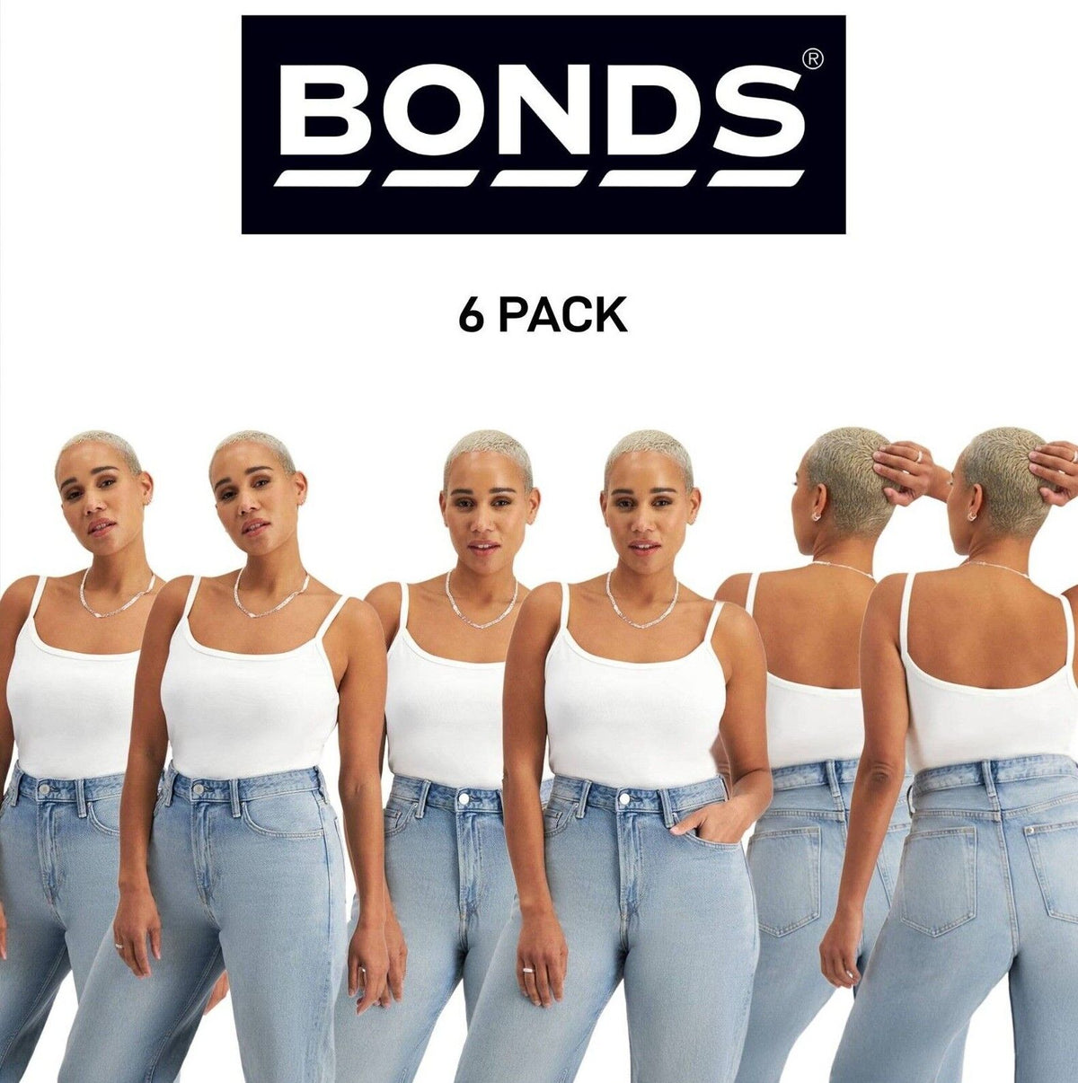 Bonds Womens Originals Cami Long Lasting Comfort Soft & Supportive 6 Pack CR9BI