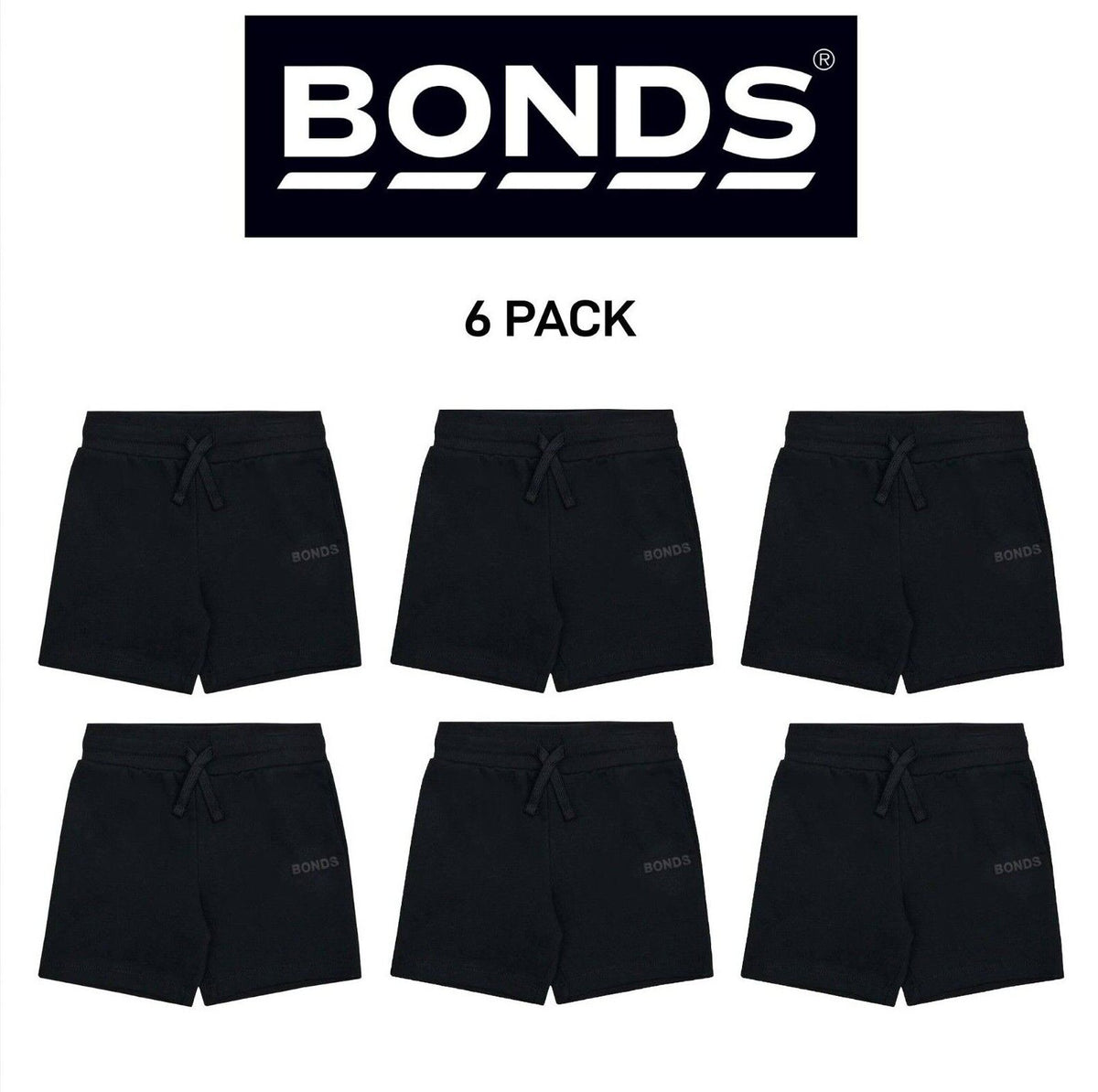 Bonds Kids Tech Sweats Short Lightweight Soft Rib Waistband Sporty 6 Pack KVQPK