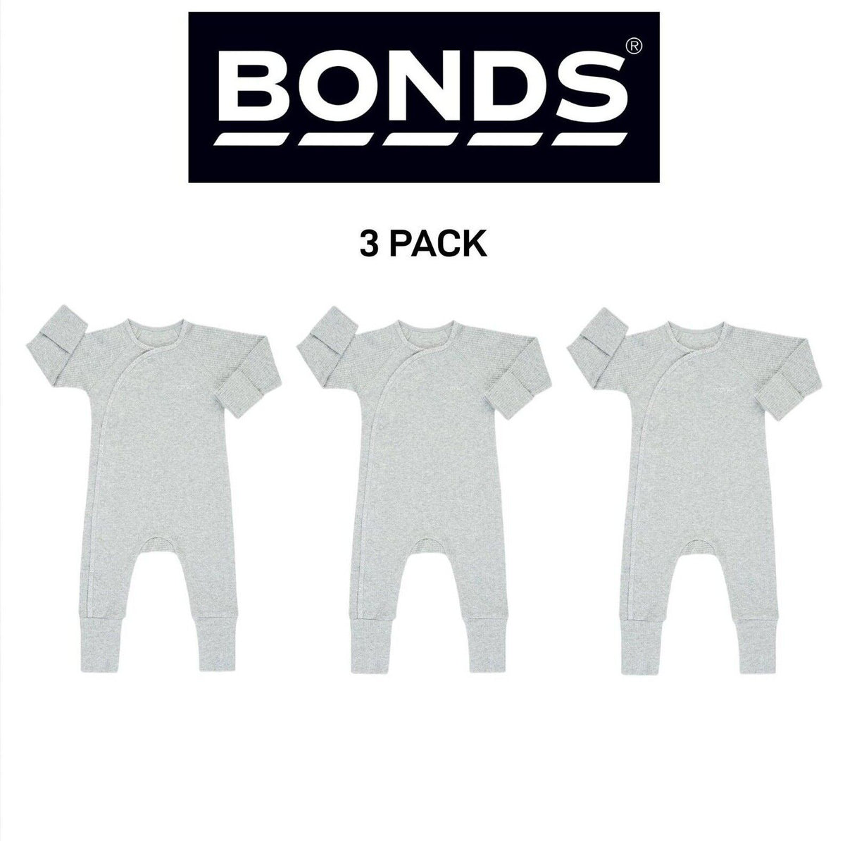 Bonds Baby Pointelle Cozysuit Branded Elastic Trim Aussie Cotton 3 Pack BXGGA