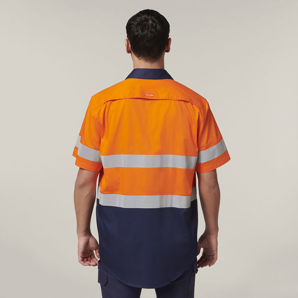 Hard Yakka Mens Short Sleeve HI Vis Reflective 2 Tone Taped Vented Shirt Y07754-Collins Clothing Co