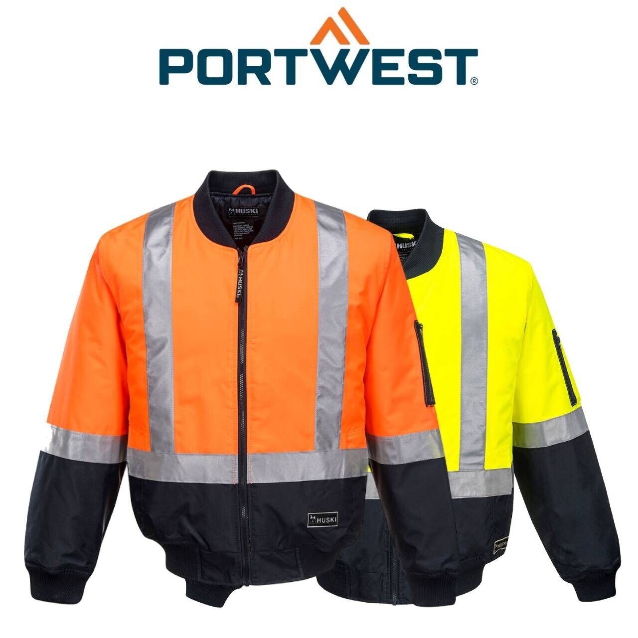 Portwest Mens Huski Hi-Vis Winter Bomber Teflective Tape Jacket K8131
