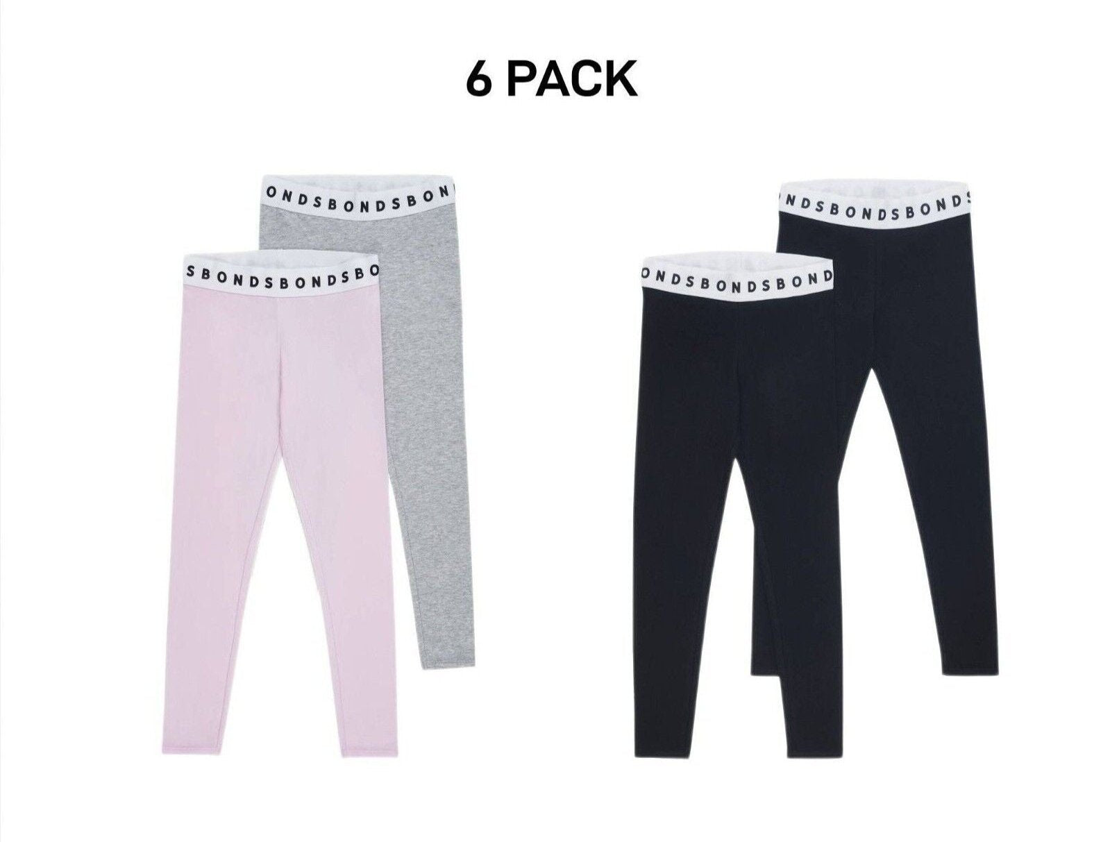 Bonds Girls Hipster Leggings Comfortable Elastic Stretchy Cotton 6 Pack KWE7K