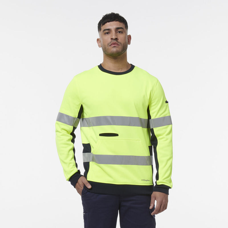 KingGee Mens Hi Vis Reflective Safety Spliced Work Crew Neck Fleece K55058-Collins Clothing Co