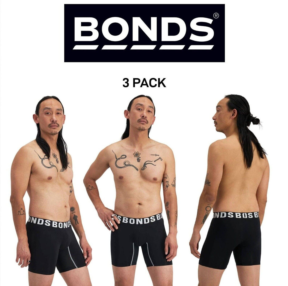 Bonds Mens Chafe Off Trunk Inner Thigh Panel Comfort & Friction Free 3 Pack MWB6