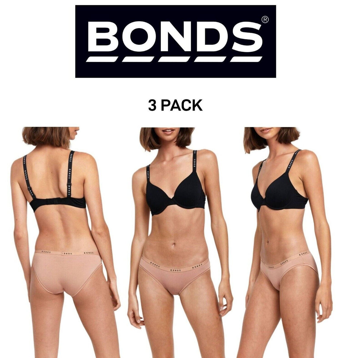 Bonds Womens Original Bikini Plain Breathable Stretchy Waist 3 Pack WVGMA