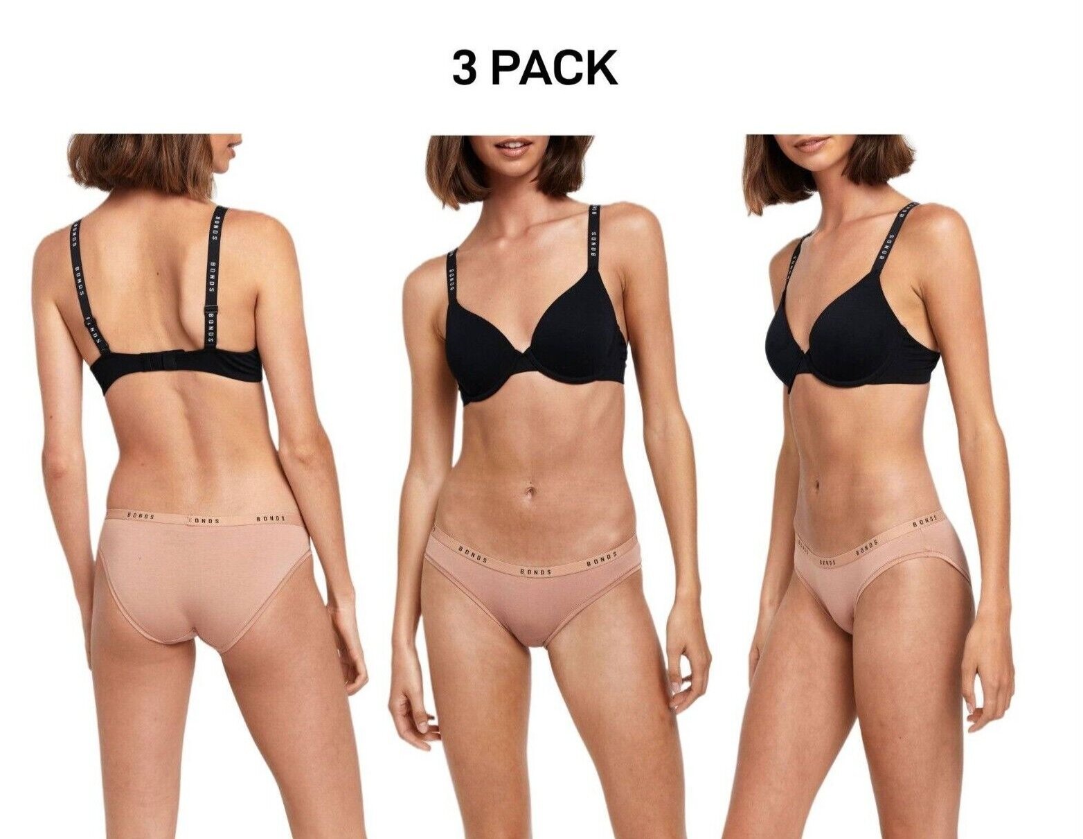 Bonds Womens Original Bikini Plain Breathable Stretchy Waist 3 Pack WVGMA