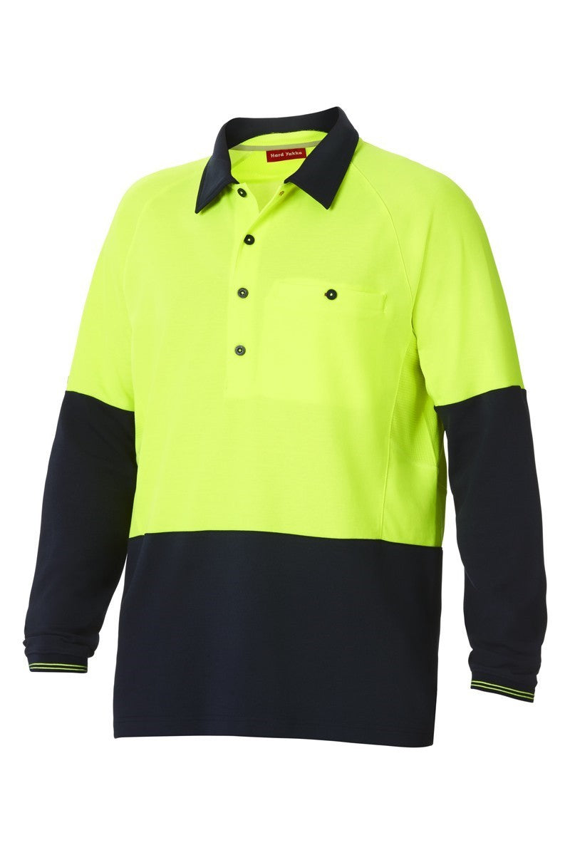 Mens Hard Yakka Koolgear Hi-Vis 4 Pack Long Sleeve Vent Polo Shirt Work Y11389