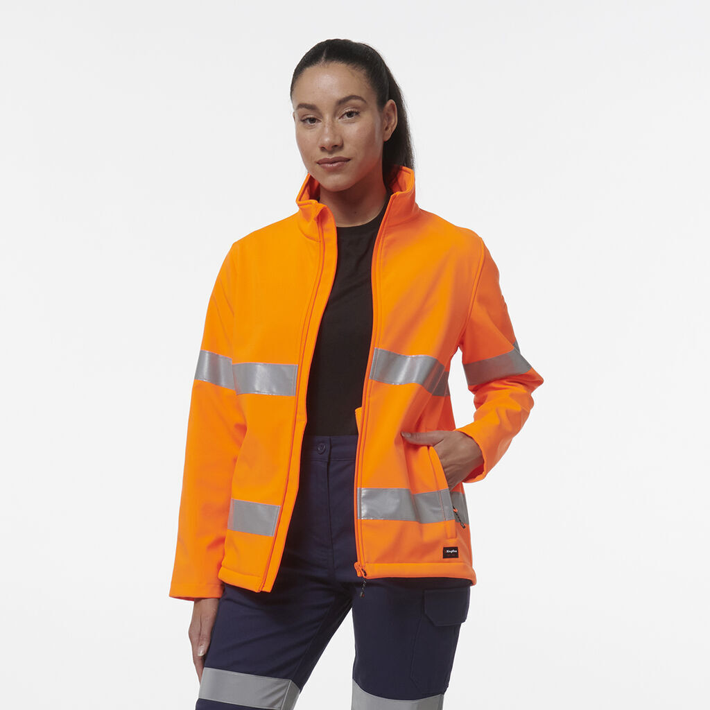 KingGee Womens Reflective Stretch Softshell Pocket Safety Work Jacket K45007-Collins Clothing Co