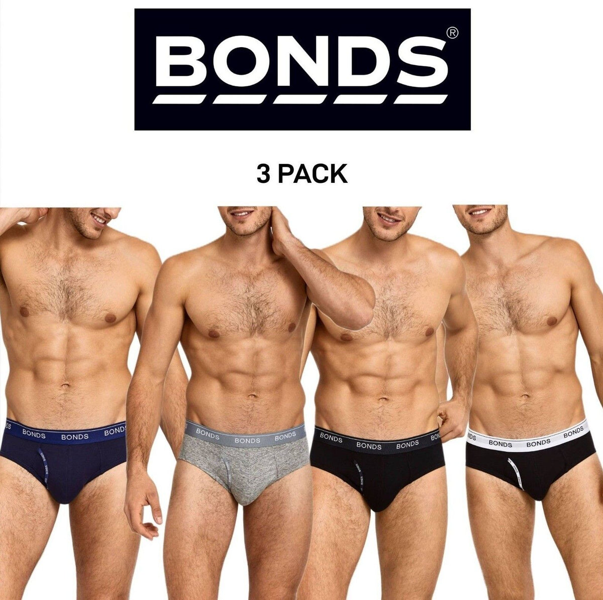 Bonds Mens Guyfront Brief Soft and Stretchy Cotton Functional Fly 3 Pack MZVI