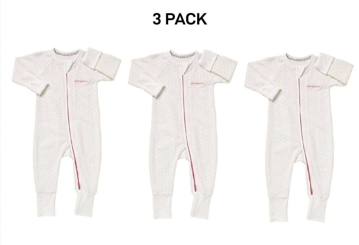 Bonds Baby Poodlette Zip Wondersuit Soft Cotton Warmth Terry Fabric 3 Pack BZJSM