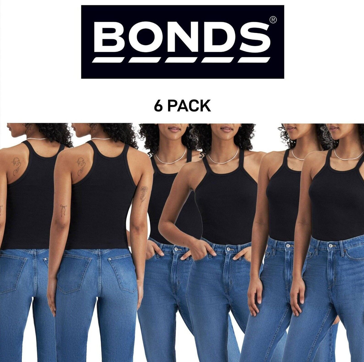 Bonds Womens Organic Chesty Singlet Flat-locked Side Seam Cotton Rib 6 Pack WTHY