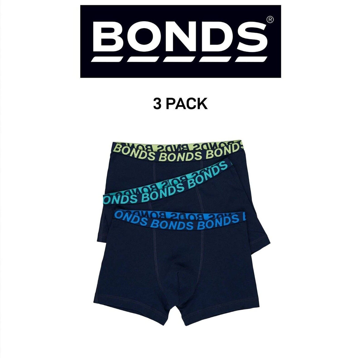 Bonds Boys Trunk Sport Moisture Wicking Cool & Dry Comfort Covered 3 Pack UWKN3A