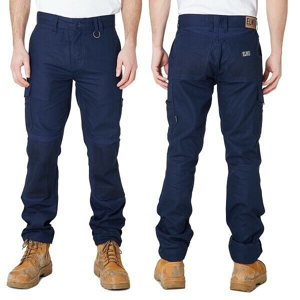 Mens Elwood Work Utility Pants Knee Panels Canvas 2 Pack Phone Pocket EWD101