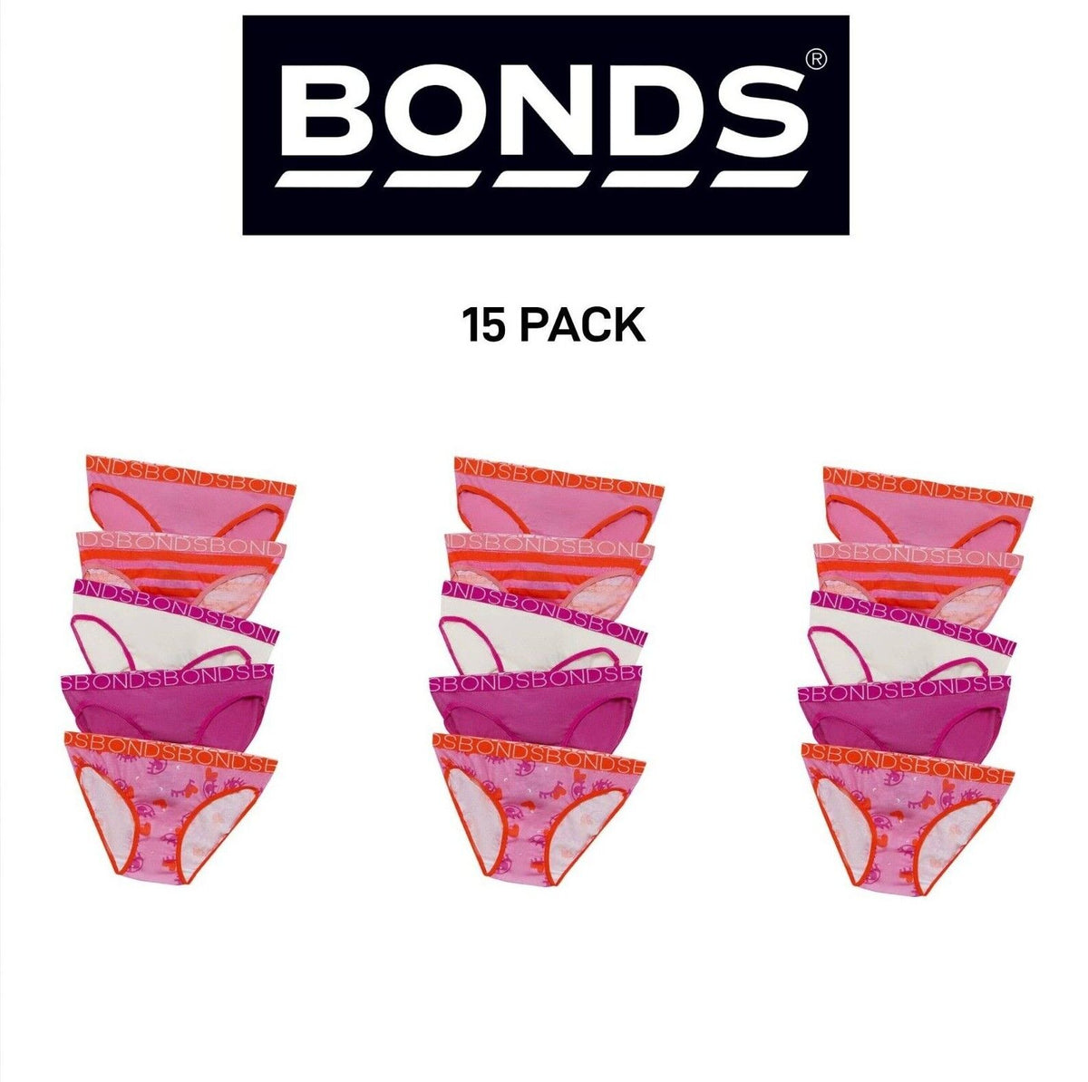 Bonds Girls Bikini Soft and Stretchy Perfect Everyday Coverage 15 Pack UWNV5A